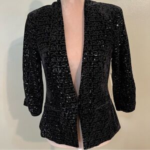 Eliza J Womens Black Sequined 3/4 Sleeve Hook Eye Closure Blazer SP NWT